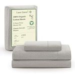 LANE LINEN 100% Organic Cotton Twin Sheets Set 3-Piece Pure Percale Long Staple Soft Bedding Breathable Fits Mattress Upto 15" Deep - Snowdrop