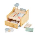 Just Bee Kids Wooden Cash Register For Kids | 12+ Months | Pastel Colours | Sustainable Wood | Toy Till Cash Register With Scanner, Money & More | Cashier Role Play | Boys & Girls Gifts