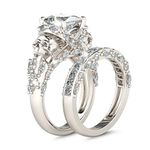 Jeulia Skull Engagement Ring Sets Sterling Silver Promise Eternity Band Rings Diamond Princess Cut with Cubic Zirconia Wedding Engagement Anniversary Promise Rings Bridal Sets (9)