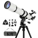 NACATIN Astronomy Telescope for Adults & Beginners, 90mm Aperture 800mm Fetal Length Portable Refractor Telescope -with Phone Adapter for Moon & Planets, Ideal Gift for Birthday/Valentine's Day, White