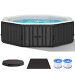 NAIZEA Inflatable Hot Tub 6 Person, Outdoor Portable Hot Tub with 130 Air Jets, Circulation Heating & Filter System, PVC Hottub Blow Up Tub with Cover, Filter Cartridges, Pump for Backyard & Patio