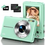 Digital Camera with 32G Micro Memory Card 1080P Camera for Kids 44MP Compact Digital Camera Photo Camera Digital Camera Cheap with 2.4" Screen and 2 Battery for Girls, Boys, Beginner-Green