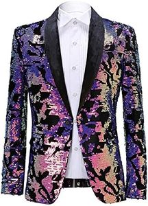 PYJTRL Men Fashion Purple Colorful Velvet Sequins Blazer (Purple, M)
