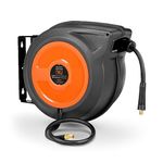 SuperHandy Air Hose Reel Retractable Spring Driven 3/8" x15m (50' ft) Long 300PSI 20BAR Max Polypropylene Premium Flex Hybrid Polymer Hose for Indoor Outdoor Use w/Lead in Hose & PVC Handle