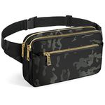 CXWMZY Fanny Packs for Women & Men, Fashion Waist Bag Hip Bum Bag with Multi-Pockets Large Capacity Cute Fanny Pack Casual Bum Bag for Disney Traveling Shopping Casual Cycling Running (Camo Black)