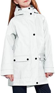 maoo garden Girls Rain Jackets Kids Waterproof Raincoat Lightweight Floral Lining Spring Windbreaker 806 White 7-8Y