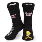 LOONEY TUNES Space Jam Women Slipper Socks, Warm Anti Slip Socks With Extra Grip (Black)