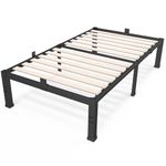 ROIL 14 inch Twin Size Bed Frames with Wide Wood Slats - 3500lbs Heavy Duty No Box Spring Needed Platform, Mattress Stoppers Single Metal Noise Free, Headboard Hole Underneath Storage