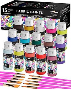 Permanent Fabric Paint for Clothes, 15 Colors - Fabric Paint for Canvas Textile Paint Cloth Paint Fabric Paint Set Fabric Paints Child Safe Paint for Fabric with 10 Brushes & Storage Box (60ml each)