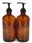 VIVAPLEX, 2, Large, 16 oz, Empty, Amber Glass Bottles with Black Lotion Pumps