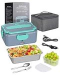 Andmenow 100W Electric Lunch Box for Adults, 1.8L Fast Heated Lunch Box Portable Food Warmer for Car Truck Office 12/24/220V Food Heater with Stainless Steel Spoon Fork Insulated Carry Bag (GreyGreen)