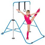 ToughHub Gymnastics Bar - Training Gymnastics Equipment for Kids - Adjustable Height - Folding Horizontal Bar with Gymnastic Rings (Blue)