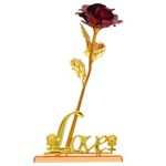 THE QUIRKY HOME Artificial Gold Plated Rose Flower in Gift Box Gift for Wife, Husband, Boyfriend Girlfriend, Valentines Day Special (Red with Love Stand)