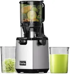 Cold Press Juicer Machine,Masticating Slow Juicers, 5.3" Large Self Feeding Juice Maker for Whole Fruits and Vegetable, Juice Extractor, BPA-Free 250W,Stainless Steel,Gray