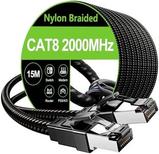 Ethernet Cable 15m Cat8 Long Internet Network Cable,High Speed 40Gbps 2000MHz Gigabit S/FTP Nylon Braided LAN Patch Cable,RJ45 Connector for PS5,Router,Gaming,TV,Xbox,Faster Than Cat5e/Cat6a/Cat7