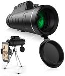 ZHIZUKA Monocular 40X60HD Zoom Magnification Telescope + Mobile Phone Mount + Tripod for Adults and Children. High Power, Bi-Focal, FMC Coating and BAK4 Prism Optical Lens Gadget. Moon, Bird Watching/ Wildlife Hunting/ Stargazing/ Outdoor Camping Hiking/ Live Concert.