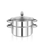 Pigeon Elantra Triply Stainless Steel 2 Tier Steamer Pot Set with Glass Lid | Pasta Steamer Momo/Modak Maker | Vegetable Steamer | Rice Steamer (24cm)