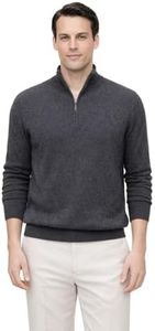 State Cashmere Men's Half Zip Mock Neck Sweater 100% Pure Cashmere Polo Neck Pullover (City Smoke, X-Large)