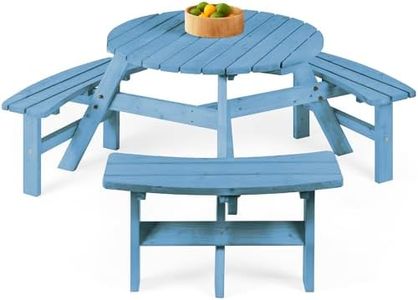 Best Choice Products 6-Person Circular Outdoor Wooden Picnic Table for Patio, Backyard, Garden, DIY w/ 3 Built-in Benches, 500lb Capacity - Seaside Breeze