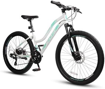 26 Inch Mountain Bike for Women & Teen Girls, Shimano Rear Derailleur, Microshift Twist Shifter, Dual Disc Brakes, Lockout Fork, 2.35" All-Terrain Tires, Low-Step Steel Frame, 85% Pre-Assembled, White
