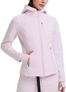 Mudere Women's Softshell Jacket with Hood Fleece Lined Warm Lightweight Windbreaker Waterproof Coat for Outdoor Hiking