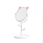 Agabani Round Makeup Cosmetic Mirror Cute Cat Ears Shape Makeup Mirror for Bathroom or Bedroom with 180 Degree Swivel (Whie 379)