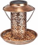 KIMCHOMERSE Solar Bird Feeder for Outside Hanging Outdoor, Heavy Duty Copper Wild Bird Feeder with Light for Garden Yard Decoration