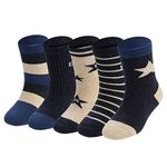 HUMAN FEELINGS Boys Socks,Athletic Socks for boy 4-12 Years,Pack of 5 Pairs Dress socks, Star 5pack, 6-9 Years