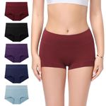 Molasus Cotton Boy Shorts Underwear for Women High Waisted Boyshorts Panties Knickers Full Coverage Stretch Ladies Briefs Multipack 5 Pack Small