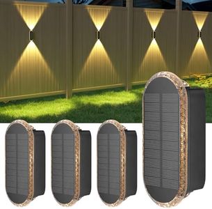 ELLASAY Solar Fence Lights Outdoor Garden,3000K/4000K/6000K 3 Modes Brighter Garden Wall Lights Solar Powered Waterproof IP65 for Patio/Backyard/Porch/Pool Decorations,4PK
