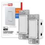 UltraPro Z-Wave Smart Light Dimmer with QuickFit & SimpleWire, 3-Way Ready, Works with Alexa, Google Assistant, ZWave Hub Required, Repeater/Range Extender, White Paddle, 2-Pack, Smart Switch, 54897