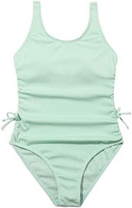 Milumia Girl's One Piece Ribbed Knit Swimsuit Ruched Knot Scoop Neck Bathing Suit Z Mint Green 11-12 Years