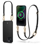CYRILL Spigen Classic Charm Mag Back Cover Case Compatible with iPhone 14 (2022) (Faux Leather + TPU + PC + Crossbody Strap) - Black