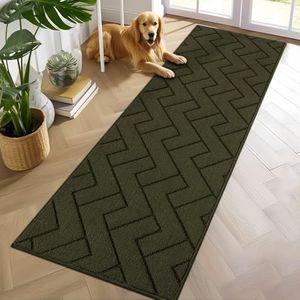 hicorfe Hallway Rug,2ft x6ft Small Non Slip Rubber Bakcing Area Rug,Front Back Door Mat Washable Inside Floor Mat for Entryway,Kitchen,Laundry,Patio,Bedroom(Oliver Green)