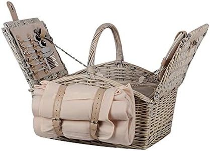 UNUS Picknick Set 2 Personen mit Picknickkorb mit integrierter Kühltasche, Picknickdecke 135x115 cm, Besteck und Geschirr, Korb in Grau, Decke in Beige