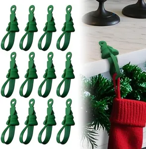 Nearockle 12 Pack Christmas Garland Hanger for Mantle, Silicone Stocking Holder Garland Hooks Reusable Christmas Wreath Ties, Door Fireplace Staircases Party Decoration (Green)