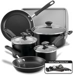 Farberware Cookstart DiamondMax Nonstick Cookware/Pots and Pans Set with Glass Lids, Dishwasher Safe, Includes Baking Pan and Kitchen Cooking Tools, 15 Piece - Black