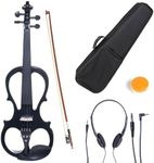 Cecilio L4/4CEVN-L1BK Left-Handed Solid Wood Black Metallic Electric Violin with Ebony Fittings in Style 1 (Full Size)