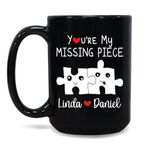 Personalized You're My Missing Piece Coffee Mug with Couple Names, Missing Piece Tea Cup Gifts for Lover Boyfriend Girlfriend, Custom Couple Pieces Black Ceramic Mug for Valentines Anniversary