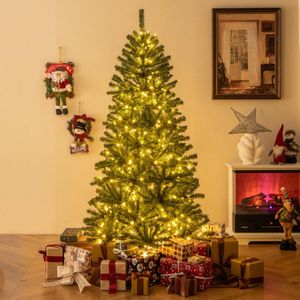 Costway 180 CM Pre-Lit Artificial Christmas Tree, Hinged Holiday Xmas Decoration w/ 635 Lush PVC Branch Tips, 500 Warm White LED Lights, Foldable Metal Stand (99 x 180 cm (Dia. x H))