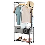 smusei Small Clothing Rack with Shelves Freestanding Coat Rack With Shoe Storage Metal Clothes Racks with Hooks for Hanging Clothes Small Closet for Small Space Entryway Bedroom Living Room, Black