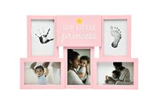 Kate & Milo Deluxe Collage Frame, Our Little Princess Baby Girl Nursery Wall Décor, Babyprints DIY Keepsake, Pink