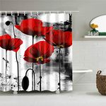 FANSU Shower Curtains Mould Proof Resistant Waterproof 3D Printed Bath Curtain for Bathroom with 12 Hooks Polyester Fabric Cartoon Creative Home Decor (Red flower,150x180cm)