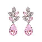 Ever Faith Leaf Teardrop Pierced Earrings Inspired Wedding Austrian Crystal Dangle Drop Earrings Gift for Women Pink