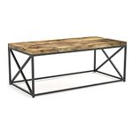 Safdie & Co. Living Room Coktail Tea 44" L Brown Reclaimed Wood with Black Metal Coffee Center Table