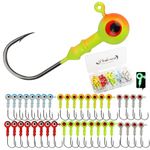 Dovesun Jig Heads for Fishing, Painted Jigheads with 3D Eye Ball Glowing Walleye | Bass | Crappie jigs 1/10oz 40pcs