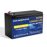 GOLDENMATE 12V 10Ah Lithium LiFePO4 Deep Cycle Battery, 5000+ Cycles Rechargeable Battery, Built-in 10A BMS, Lithium Iron Phosphate for Solar/Wind Power, Marine, Fish Finder, Ride-on Toy, Power Wheel