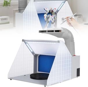 KAIGITE Airbrush Spray Booth, Large Capacity Portable Hobby Airbrush Paint Spray Booth Kit with 3 LED Light, Powerful Exhaust Fan, Turntable and Filter Hose for Painting All Art Model Craft DIY