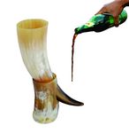 THE ANTIQUE HOUSE Real Drinking Horn Mug with Stand Handmade Viking Style Beer Wine Horn Birthday Gift Christmas Party