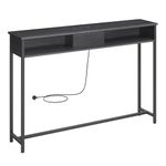 VASAGLE Console Table With Charging Station, Slim Console Table for Hallway, Narrow Table With 2 Compartments, Space-Saving, 25 x 120 x 81 cm, for Living Room, Charcoal Grey and Ink Black LNT111B02